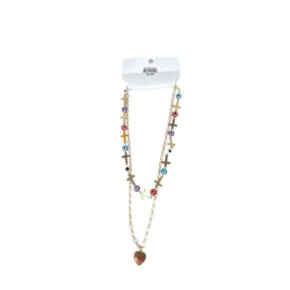 Charming Charlie Gold Tone Hypoallergenic Necklace With Multicolor Beads & Cross - Picture 5 of 5